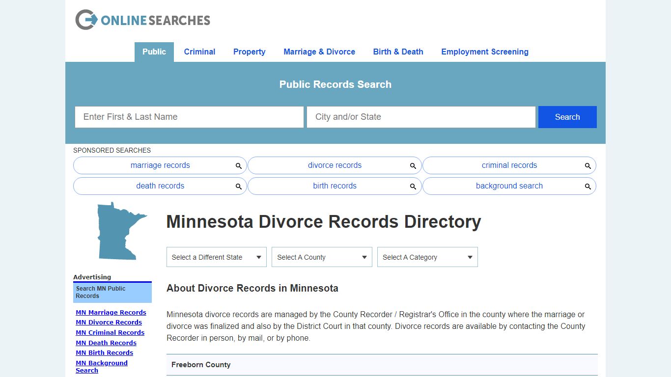 Minnesota Divorce Records Search Directory - OnlineSearches.com